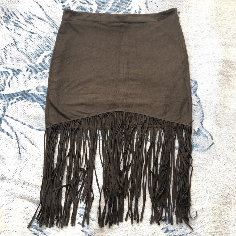 BERSHKA Olive green fringe skirt size medium.